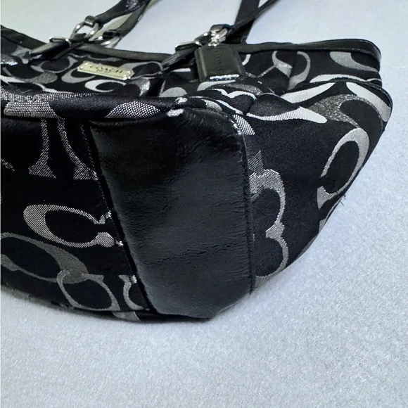 Coach Women's Metallic Silver Black SoHo Signature Shoulder Bag Tote F19664 Y2K - Picture 6 of 16
